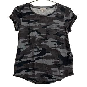 ELIANE ROSE T-Shirt Womens Medium Grey Black Camo Short Sleeve Round Neck Casual
